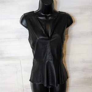 Sanctuary Black Faux Leather Sleeveless Top with Deep V-Neck Size Small